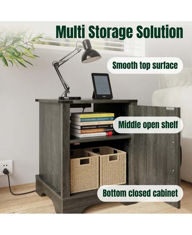 Flynama 16" Farmhouse Nightstand with Charger