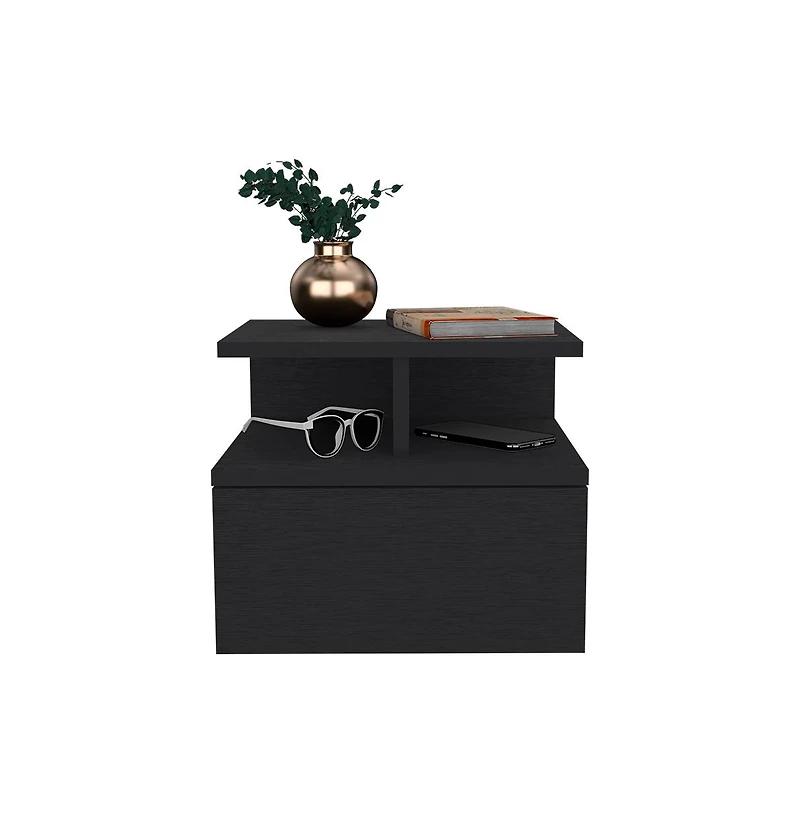 Flynama Wengue Floating Nightstand, Wall-Mounted Single Drawer and Top Shelf Storage Side Table