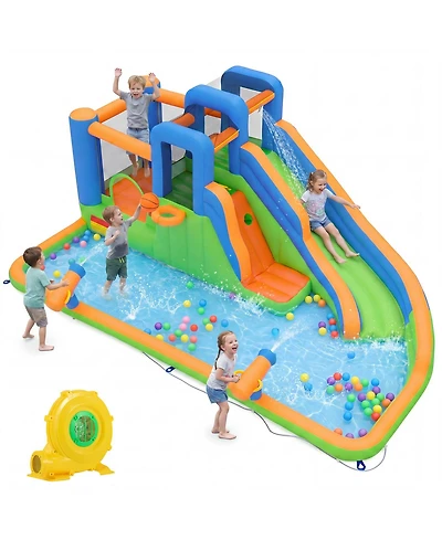 Gymax Inflatable Water Slide Park Kids Inflatable Bounce House with 780W Blower