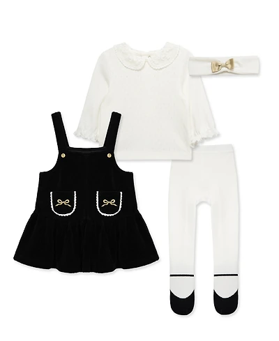 Little Me Baby Girls' Bow Embellished Jumper, Top, Tights and Headband, 4-Piece Set