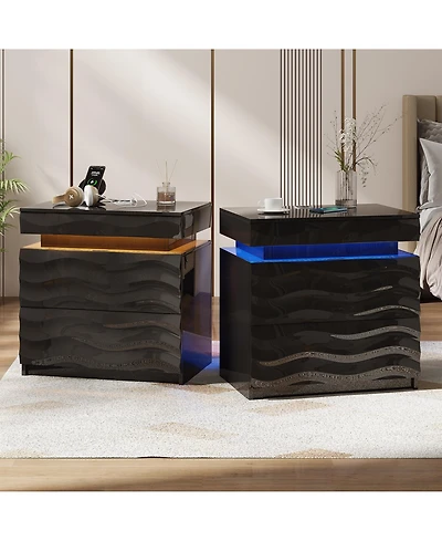 Vlsrka 23.6" Wide Nightstand Set of 2 - Drawers, Hidden Storage, Led Light