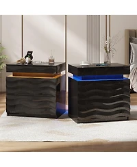 Vlsrka 23.6" Wide Nightstand Set of 2 - Drawers, Hidden Storage, Led Light