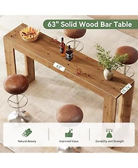 Tribesigns 63"Solid Wood Bar Table Narrow long counter height pub table Farmhouse coffee bar unit for kitchen, dining room, living room