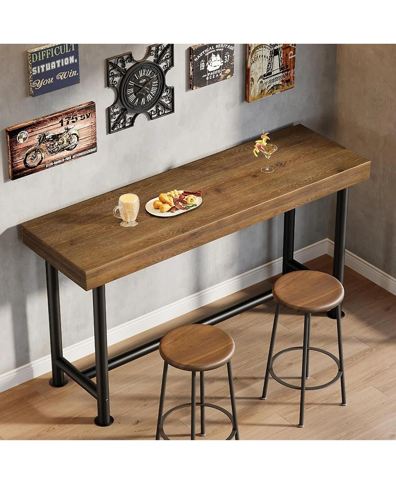 Tribesigns 63" Solid Wood Bar Table Counter height pub table with metal legs Breakfast bar unit for kitchen, living room, bistro Easy assembly