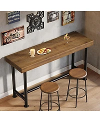 Tribesigns 63" Solid Wood Bar Table Counter height pub table with metal legs Breakfast bar unit for kitchen, living room, bistro Easy assembly