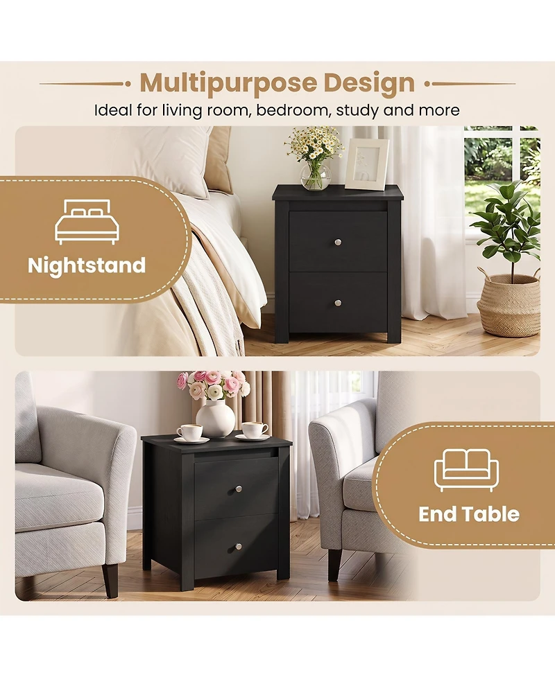 Gymax Nightstand with 2 Drawers Modern Bedside Table Floor Standing Sofa Side