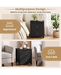 Gymax Nightstand with 2 Drawers Modern Bedside Table Floor Standing Sofa Side