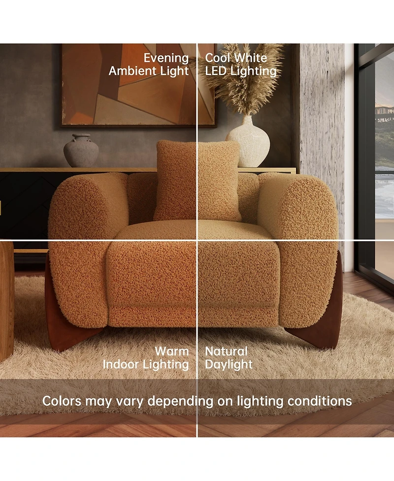 Morden Fort Caramel Boucle Accent Arm Chair Upholstered Living Room Bedroom Reading Nook Modern Sofa Chairs with Wood Legs