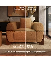 Morden Fort Caramel Boucle Accent Arm Chair Upholstered Living Room Bedroom Reading Nook Modern Sofa Chairs with Wood Legs