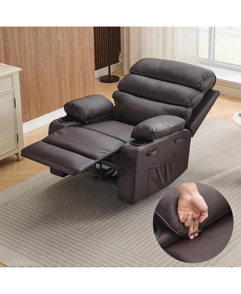 homfan Wide Linen Fabric Recliner Chair, 360 degree Swivel Rocking Chair with Heating and Massage Function, Side Pocket Design for Home Relaxation