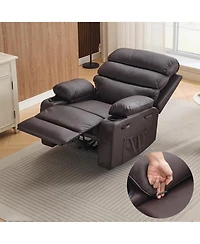 homfan Wide Linen Fabric Recliner Chair, 360 degree Swivel Rocking Chair with Heating and Massage Function, Side Pocket Design for Home Relaxation
