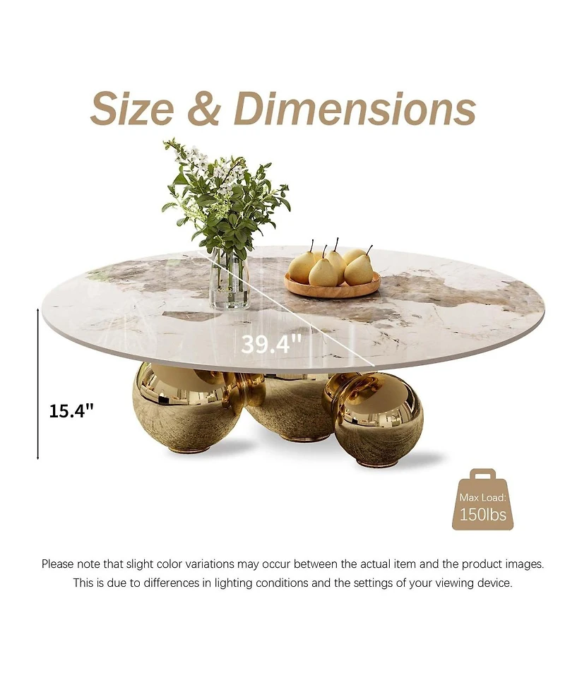 Streamdale Furniture Round Coffee Table with Stainless Steel Pedestal and Faux Marble Top