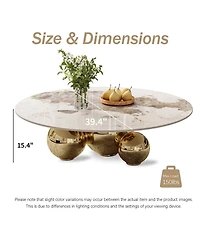 Streamdale Furniture Round Coffee Table with Stainless Steel Pedestal and Faux Marble Top