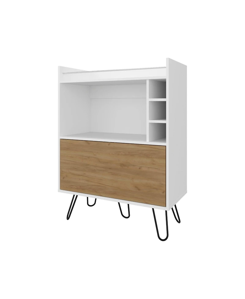 Fm Furniture Otho Bar Cabinet with Drop-Down Door, Wine Storage, Open Shelves, and Hairpin Legs