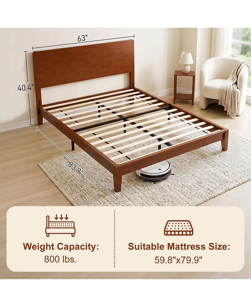 Homcom Queen Bamboo Bed Frame with Headboard, Platform