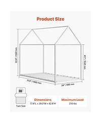 Sugift Twin Size Metal House Bed Frame with Steel Slat Support and Canopy Roof for Kids