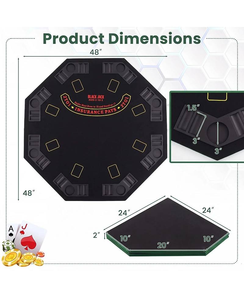 Gymax 8-Player Portable Poker Table Top Cup Holders and Chip Trays Carrying Bag