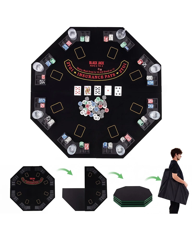 Gymax 8-Player Portable Poker Table Top Cup Holders and Chip Trays Carrying Bag