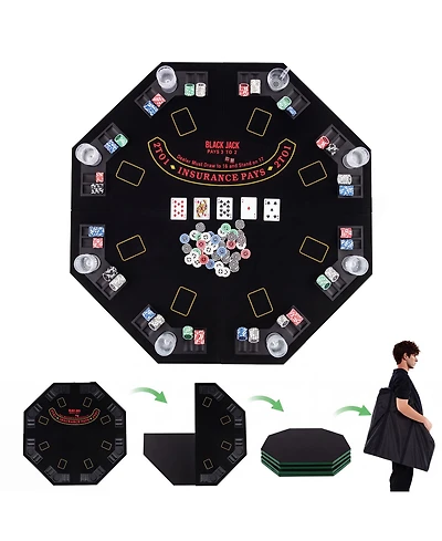 Gymax 8-Player Portable Poker Table Top Cup Holders and Chip Trays Carrying Bag