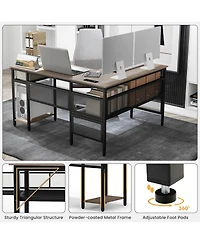 Reversible L-Shaped Computer Desk with Charging Station Adjustable Shelf Cpu Stand