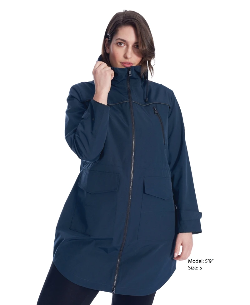 Women'S Plus Rain - Weather Resistant Raincoat With Drawstring Hood