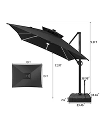 Pellebant Rectangular Solar Powered Led Patio Umbrella Offset Cantilever with 350-lb Base