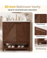 Tribesigns 30 Inch Bathroom Vanity with Sink, Farmhouse Fluted Design