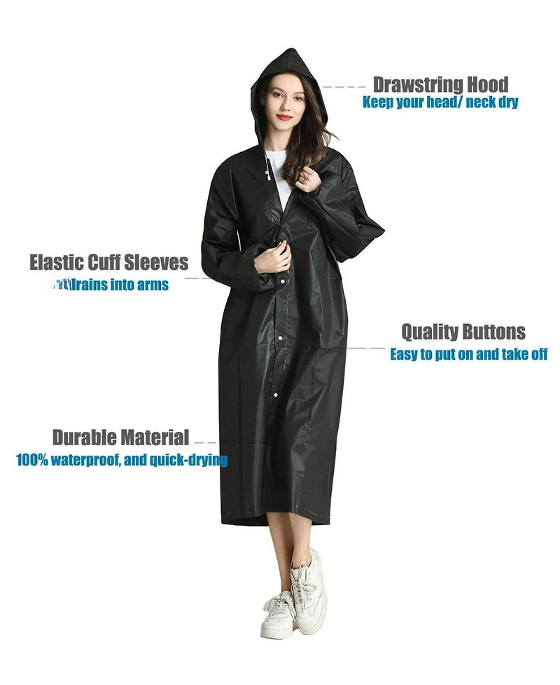 Piscifun 2 Pack Adult Rain Ponchos Packable Drawstring Hood Travel Jackets