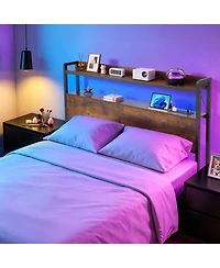 Sugift Full Size Headboard with Shelves Led Lighting 3 Outlets and 3 Usb Charging Ports