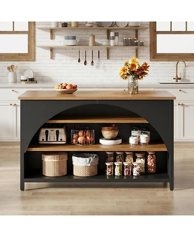 Tribesigns 55"Kitchen Island with 3 Storage Shelves:Modern island table with large countertop and seating.Coffee bar table for kitchen, dining room