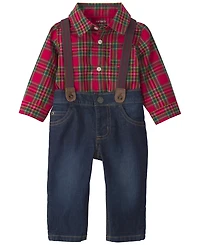 Carter's Baby Boys' Plaid Long-Sleeve Bodysuit and Suspender Denim Pants, 2-Piece Set