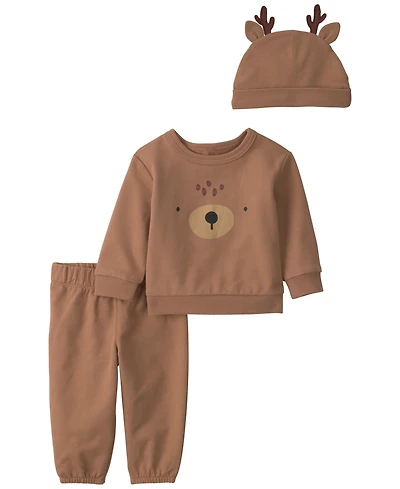 Carter's Baby Boys' and Girls' Reindeer Christmas Top Pants with Matching Hat, 3-Piece Set