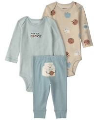 Carter's Baby Boys' Milk and Cookies Long-Sleeve Bodysuits Pants, 3-Piece Set