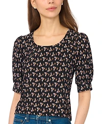 CeCe Women's Tulip Crew Neck Shirred Short-Sleeve Blouse