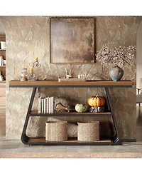 Tribesigns 55" Entryway Table with Shelves 3-Tier Console Table With Iron Frame Wooden Entry Table For Living Room,Foyer,Hallway.Industrial Style