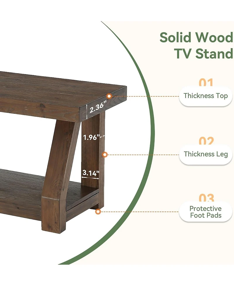 Tribesigns 63" Solid Wood Tv Stand, 2-Tier Entertainment Center