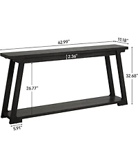 Tribesigns 63" Solid Wood Console Table with 2-Tier Storage
