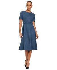 London Times Women's Fit and Flare Midi Short-Sleeve Dress