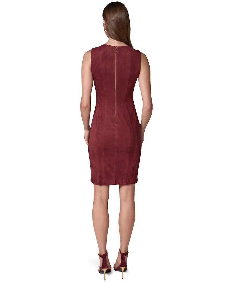 Donna Karan New York Women's Sleeveless Crewneck Suede Sheath Dress