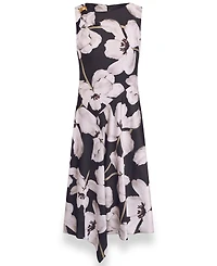 Donna Karan New York Women's Floral Asymmetrical Hem Boat Neck Midi Dress