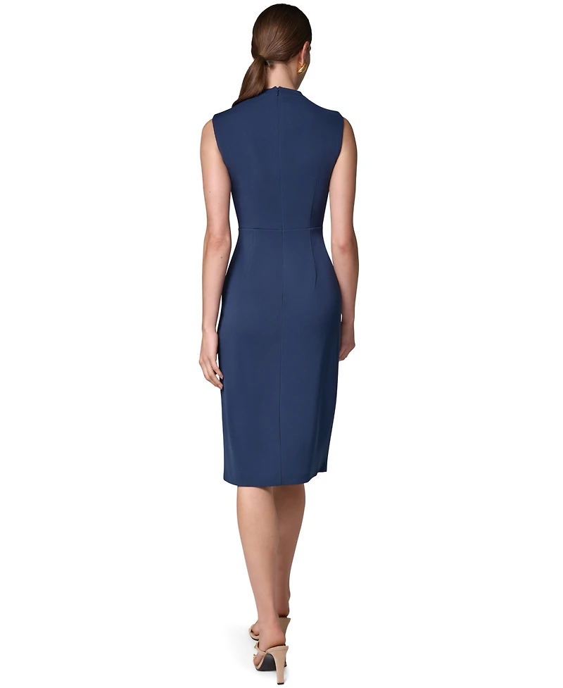 Donna Karan New York Women's Sleeveless Mock Neck Gathered Waist Midi Dress