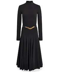 Donna Karan New York Women's Long Sleeve Mock Neck Pleated Maxi Dress with Belt