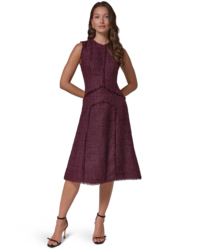 Donna Karan New York Women's Textured Tweed A-Line Crewneck Midi Dress
