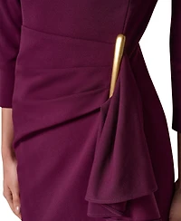 Donna Karan New York Women's Long-Sleeve Boat-Neck Side Cascade Ruffle Dress