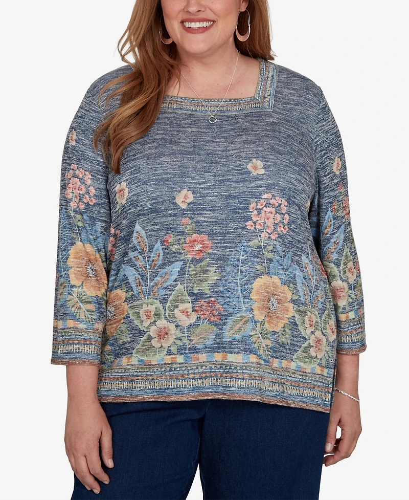 Alfred Dunner Plus Floral 3/4-Sleeve Square-Neck Top