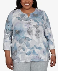 Alfred Dunner Plus Floral-Print 3/4-Sleeve T-Shirt