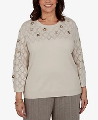Alfred Dunner Plus 3/4-Sleeve Crewneck Pullover Sweater