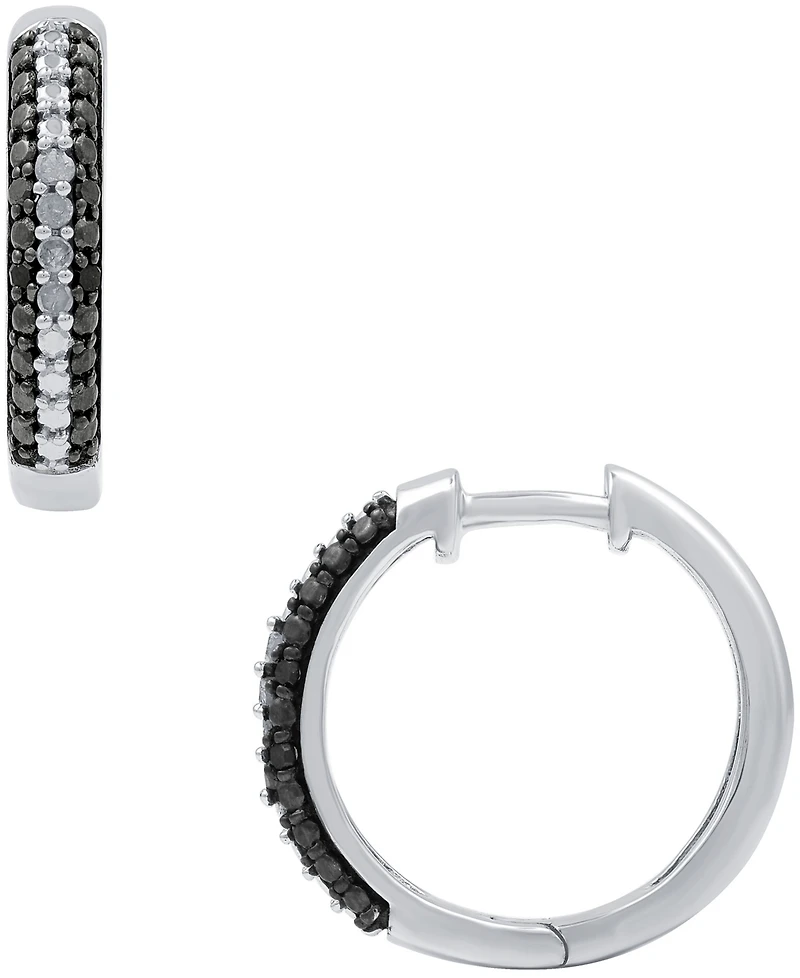 Black & White Diamond Hoop Earrings (1/6 ct. t.w.) in Sterling Silver