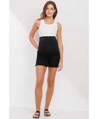 Hello Miz Maternity Over-the-Belly High-Waisted Pull-On Denim Shorts, 4-1/2" Inseam