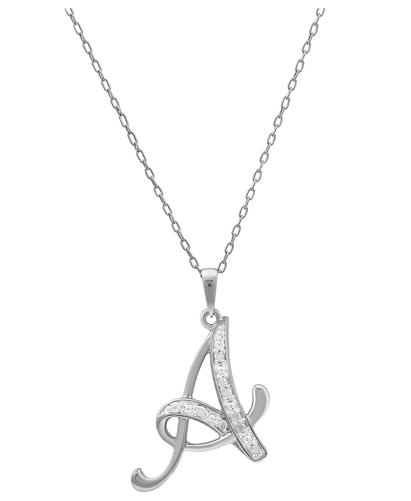 Diamond A Initial 18" Pendant Necklace (1/10 ct. t.w.) in Sterling Silver